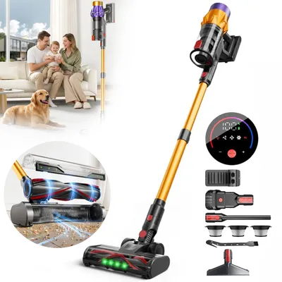 Produktbild von Akku Staubsauger, Staubsauger Kabellos mit Selbststehend, Anti-Tangle-Bürste, LED Display, akkustaubsauger für Tierhaare/Hartböden/Teppich
