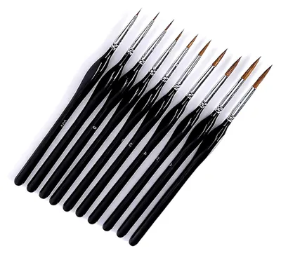 Produktbild von 11-teiliges Pinselset für Acrylfarben, Detailpinsel für Malerei, Aquarell, Öl, Modellbau, Miniaturen und Nageldesign