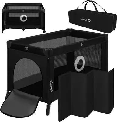 Zdjęcie produktu dla Łóżeczko turystyczne dla niemowląt - Bezpieczny sen - System LockGuard - Materac 120x60 cm - Czarny