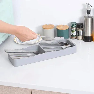 Obrázek produktu pro Kompaktní zásuvka na příbory 17–30 cm, stříbrně šedá, kuchyňský organizér