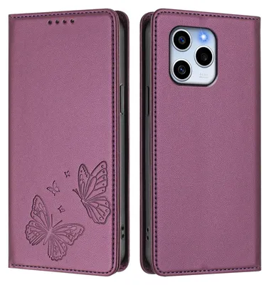 Image de Étui en cuir pour Honor 60 SE, motif papillon, étui à rabat avec porte-appareil, violet