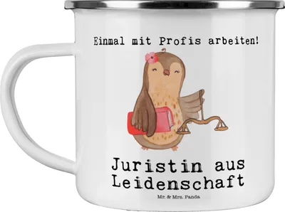Produktbild von Mr. & Mrs. Panda Haferl Juristin Leidenschaft - Weiß - Geschenk, Lustig, Jurastudent, Teetasse, Pott, Emailletasse, Spruch, Jura Studium, Emaille Tasse, emaillebecher
