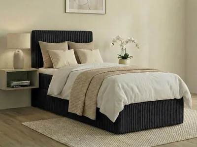 Produktbild von Boxspringbett RALFI 80 x 200 cm (Linke Seit) mit Bettkästen, Bonell-Matratze H2 und Visco-Topper. Farbe: Schwarz