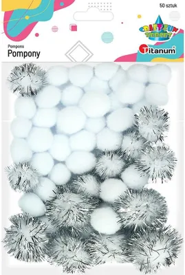 Produktbild von Weiße und glitzernde Pom-Poms Mix 50 Stück Titanum
