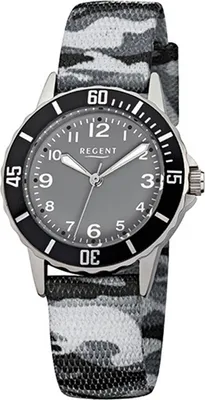 Produktbild von Regent Textil Kinder Uhr F-941 Quarzuhr Armband grau schwarz D2URF941