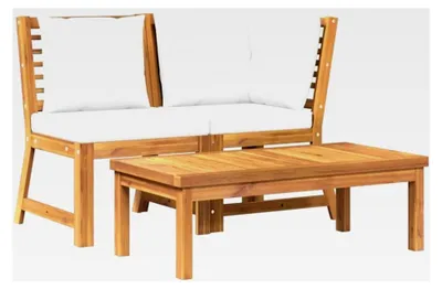 Produktbild von Gartenmöbel-Set aus Akazienholz 3-teilig mit cremefarbenen Kissen