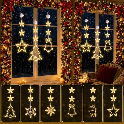 Produktbild von LED Weihnachten Fensterbeleuchtung mit Saugnapf LED Weihnachts Fensterdeko Beleuchtung Weihnachtsdeko Silhouetten Lichterkette Fenster Hängelampe