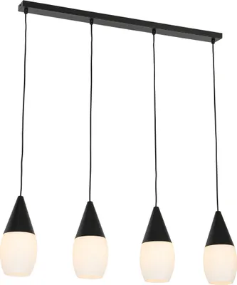 Produktbild von QAZQA - Moderne Hängelampe I Pendellampe I Pendelleuchte schwarz mit Opalglas 4-flammig - Drop I Wohnzimmer I Schlafzimmer - Länglich - LED geeignet E27