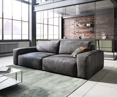 Produktbild von DELIFE Big-Sofa Lanzo 230x95 cm Mikrofaser Vintage Anthrazit