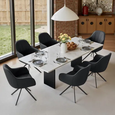Produktbild von Hawthyhome 4-Fußstuhl,Esszimmerstühle drehbar Polsterstuhl mit Armlehne & Metallbeinen Moderner Küchenstuhl für Esszimmer, Wohnzimmer, Büro, Schwarz
