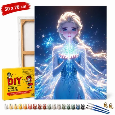 Produktbild von Malvorlage nach Zahlen mit Rahmen: Elsa aus „Die Eiskönigin“ von Disney, 50 x 70 cm