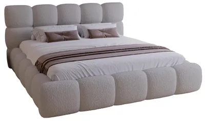 Produktbild von Polsterbett 140x200 mit  Bettkasten Lucca - Doppelbett Bouclé, Lattenrost, Dicker Schaum Hellgrau