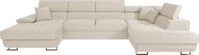 Produktbild von MIRJAN24 Wohnlandschaft Cotere Bis Cord, U-Form Eckcouch mit Schlaffunktion und Bettkasten (Farbe: Poso 100, Seite: Rechts)