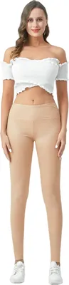 Zdjęcie produktu dla Legginsy Spodnie Legginsy skórzane wysoka talia basic gładkie damskie plus size 6XL/7XL beżowe