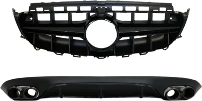 Produktbild von Diffusor für Mercedes E C238 A238 AMG Linie 16+ E53 Look Auspuff Gitter Alles schwarz