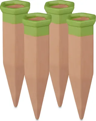 Immagine prodotto di Relaxdays Punte in argilla per irrigazione, set da 4, coni di irrigazione per bottiglie in PET da 1,5 l, per fioriere da balcone e piante in vaso, terracotta