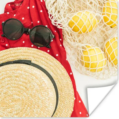Produktbild von MuchoWow® Poster Sonnenbrille - Hut - Zitrone 75x75 cm - Wand Dekoration