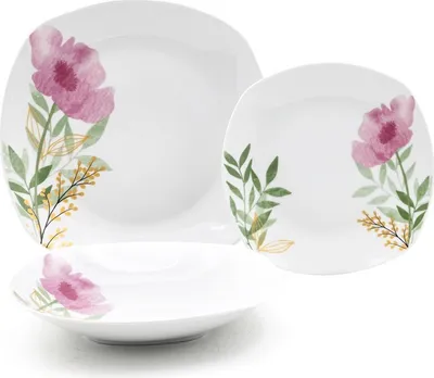 Produktbild von HOME ELEMENTS Porzellanteller-Set, 18-teilig, Pink Poppy