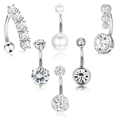 Zdjęcie produktu dla 6 sztuk piercingów do pępka - chirurgiczna stal, piercing do brzucha