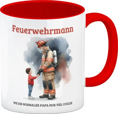 Produktbild von Feuerwehrmann mit Sohn Kaffeebecher in rot