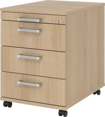 Produktbild von bümö office Rollcontainer - 3 Materialschubladen - Griff: Chromgriff (Metall), Nachbildung: Eiche