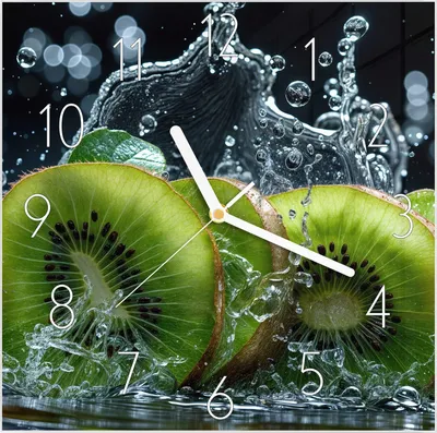Produktbild von Wanduhr aus Glas mit Motiv Kiwi und Wasser- 30 x 30 cm - inkl. Aufhängesystem