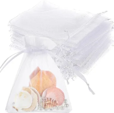 Set von 50 Transparenten Organza Taschen 13 x 18 cm für Hochzeiten, Weihnachtsgeschenke und Süßigkeiten