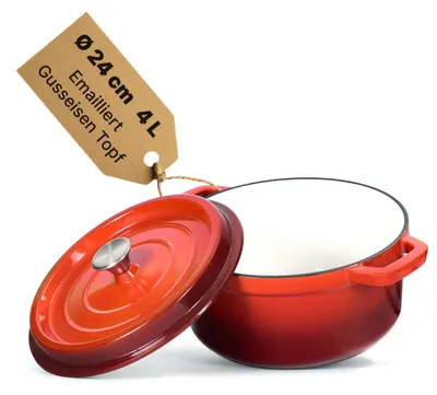 Produktbild von Brotbackform 4L Emaillierter Gusseisen Topf mit Deckel Ø24 cm Schmortopf Bräter Dutch Oven alle Herdarten Induktion Backofen gleichmäßige Hitzeverteilung