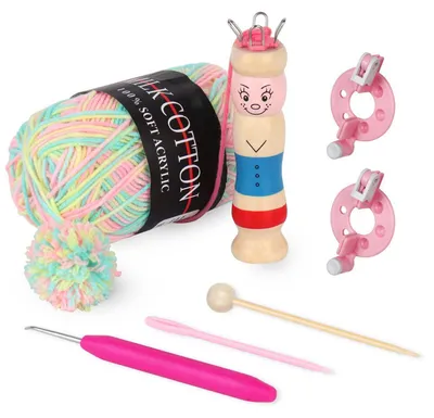 Produktbild von Strickliesel Bastelset aus Buche mit Nadeln, Stopfnadel, Pompom Maker und Garn