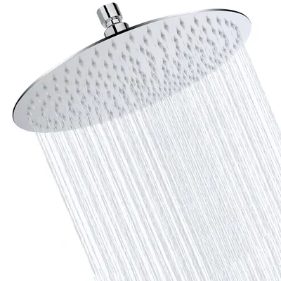 Obrázok produktu pre Sprchová hlavica, priemer 10 palcov (25 cm), nerezová oceľ, okrúhly tvar, samočistiaca funkcia, chrómová povrchová úprava, moderný dizajn