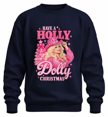 Obrázok produktu pre Mikina s kapucňou, motív "Have A Holly Dolly Christmas", štýl country, farba tmavomodrá, veľkosť L