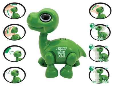 Immagine prodotto di Power Puppy Mini Dinosauro robot con effetti luminosi e sonori, comando battimani, ripetizione vocale