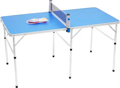 Immagine prodotto di Tavolo da ping pong - Set pieghevole 152 x 76 x 76 cm - Portatile - Piano in MDF e telaio in alluminio - Include 2 racchette e 3 palline - Blu
