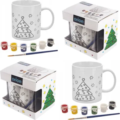 Produktbild von Becher Set Porzellan Malbecher 350ml Weihnachtsmotiv Farben Pinsel Kinder