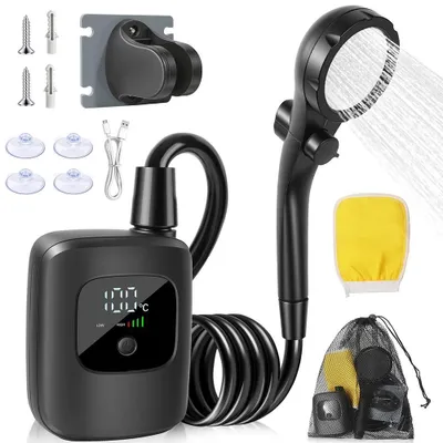 Obrázek produktu pro Přenosná venkovní sprcha – kempingová sprcha s pumpou – elektrická – dobíjecí přes USB – vodotěsná – pro kempování, cestování, domácí mazlíčky