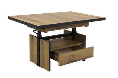 Produktbild von Hela Tische, Couchtisch Noah mit Funktionen - Nachbildung Evoke Eiche, Melamin - Ausziehbar auf 150cm - Höhenverstellbar auf 73cm (Esshöhe) - Schubkasten
