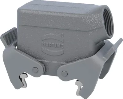 Produktbild von HARTING Han 10B Tüllengehäuse niedrig, 1xM25 seitlicher Kabelabgang, mit 2 Querbügeln Verschraubung M25 Klemmbereich