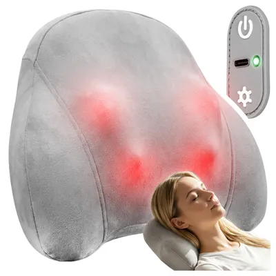 Productafbeelding van Nekmassageapparaat, massageapparaat met warmtefunctie, voor rug en schouders, Shiatsu, MalTec, kussen, beige