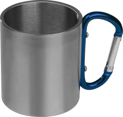 Produktbild von Doppelwandige Tasse aus Edelstahl mit Karabinerhaken / Farbe: silber-blau