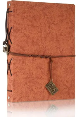 Productafbeelding van Vintage notitieboekje van kunstleer, formaat A5, dagboek, navulbaar, blanco kraftpapier, 200 pagina's, met PVC-hoes, oranje