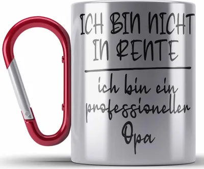 Produktbild von Trendation - Professioneller Opa Geschenk Rente Geschenkidee Edelstahl Tasse Karabiner Grossvater (Rot)