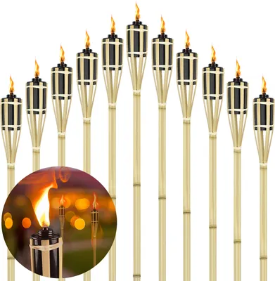 Produktbild von UISEBRT 12x Gartenfackeln Set Lampen Fackeloel Docht 90cm Bambus Ölfackeln für draußen Lampenöl für fackeln Flammen Feuer Party Deko