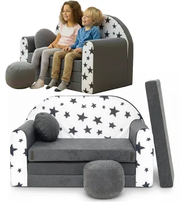 Produktbild von TUPPI Kindersofa Kinder Couch mit Schlaffunktion ausklappbar, 168x98cm, Set mit Kissen und Fußstütze, Spielsofa, Bettfunktion - Mädchen Jungen, Sitzsack Minisofa Schlafsofa Kinderzimmer