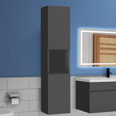 Produktbild von Badezimmerschrank Hochschrank mit verstellbare Trennwände Hängeschrank Badschrank 130 cm hoch, Dunkelgrau Matt Badregal