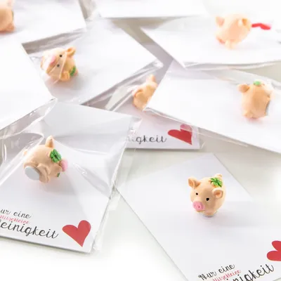 Produktbild von 5 kleine Gastgeschenke verpackt süße Glücksschweinchen 2,5 cm Kleeblatt Hufeisen Herz rot Mini-Geschenk Gäste Silvester Geburtstag Tischdeko Glücksschwein Glück Symbol Hochzeit Tisch-Deko10 Stück