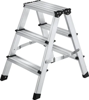 Produktbild von tectake® Doppelseitige Aluminium Trittleiter 3 Stufen, klappbar Belastbarkeit 150 kg