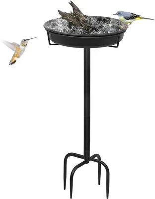 Image de Bain d'oiseaux en cascade, 35,5 pouces, grand format, résistant à l'hiver et aux intempéries, pour oiseaux sauvages, noir