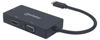 Immagine prodotto di Manhattan USB-C Dock/Hub, Ports (x3): DVI-I, HDMI and VGA Ports, Note: Only One Port can be used at a time, External Power Supply Not Needed, Universal for all devices, Cable 10cm, Black, Three Year W