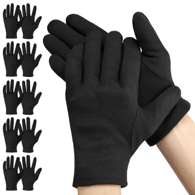 Produktbild von Schwarze Baumwollhandschuhe – 10 Stück (5 Paar), Größe M (mittelgroß, 23 cm) – Gartenhandschuhe – Pflegehandschuhe für trockene Hände