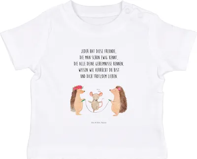 Produktbild von Mr. & Mrs. Panda Organic Baby Shirt Igel Seilhüpfen 0. - 6. Monat - Weiß - Geschenk, Kindergarten, Maus, Kinder Oberteil, Lustige Sprüche, Babyshirt, Seilspringen, Top